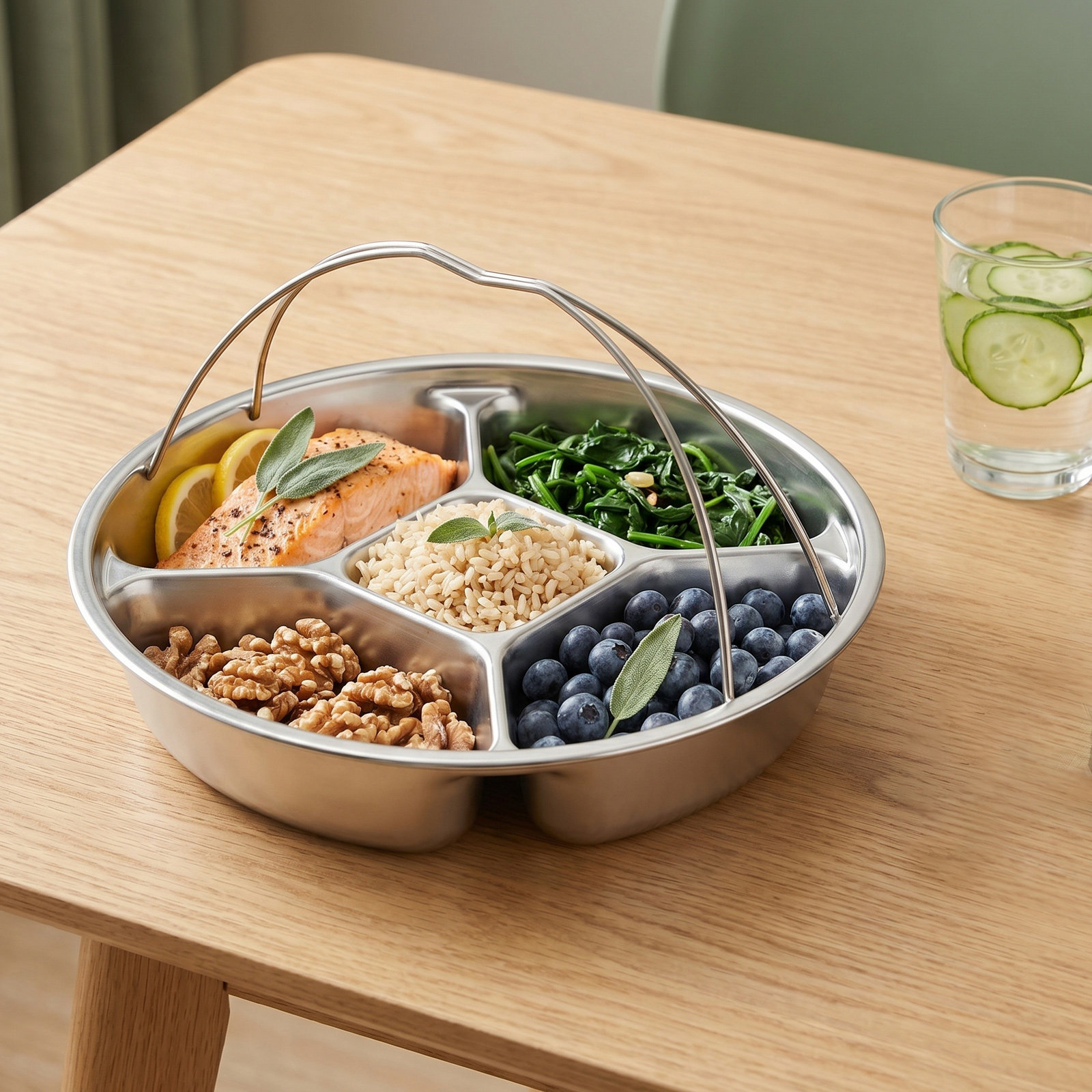 Edelstahl-Serviertablett mit 5 – Healthy Snacks Food Bewertung und Preis